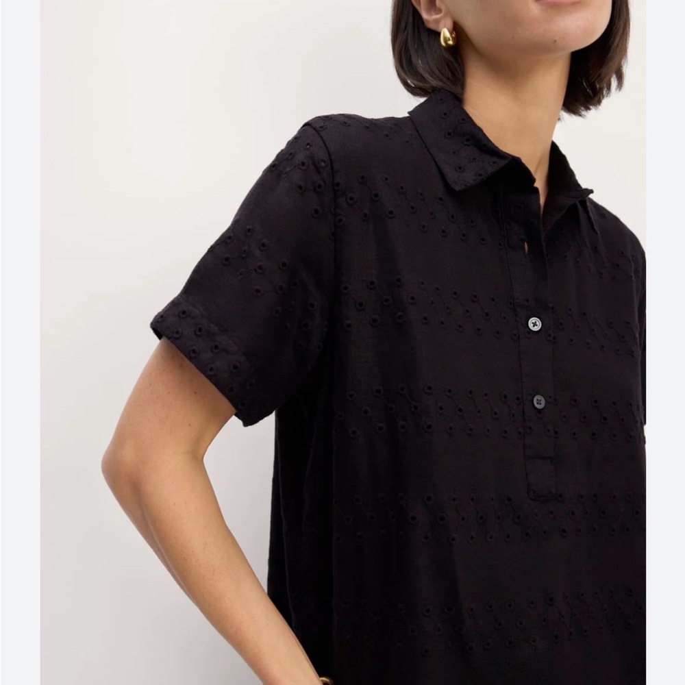Everlane Black linen Eyelet shirt dress